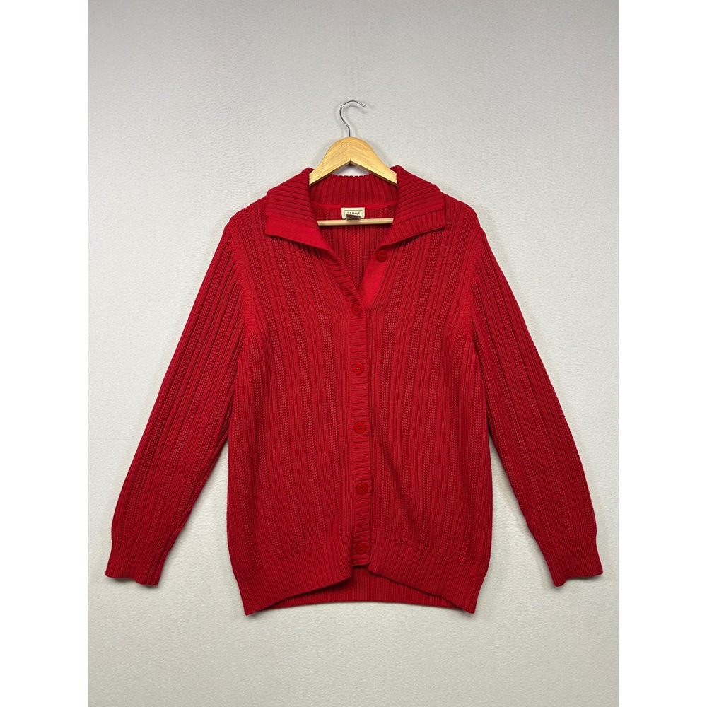 Classic Preppy L.L. Bean Womens XL Red Pima Cotton Ribbed Button Front Cardigan